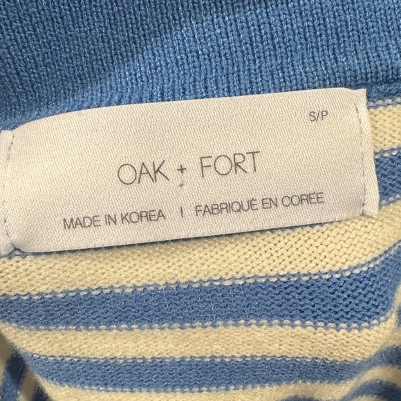 Oak + Fort Knit Blue White Striped Cropped Collared Short Sleeve Tee Size Small - Picture 13 of 14